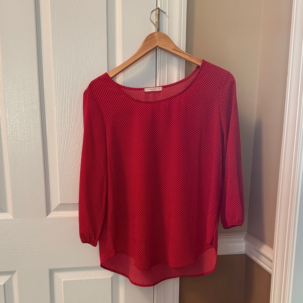 Le Lis Red Polka Dot Blouse
